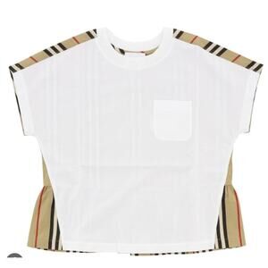 NEW! BURBERRY cotton t-shirt with striped panel - White